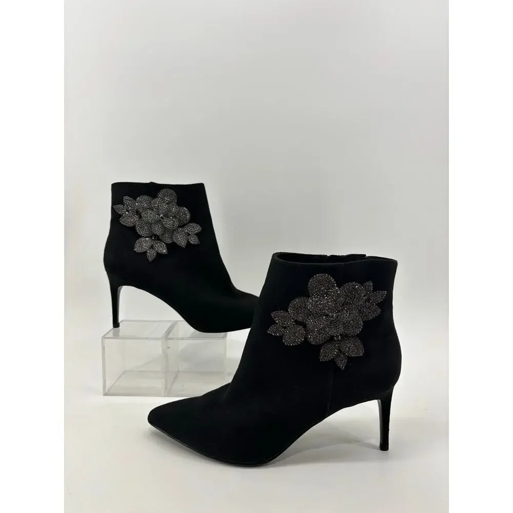 White House Black Market Size 9M Womens Black Booties Rhinestone Accents